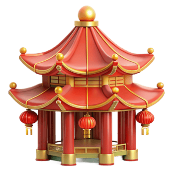 beautiful minimalist A traditional Chinese pagoda, intricate red and gold details, soft lantern light, ornate and elegant style detailed png