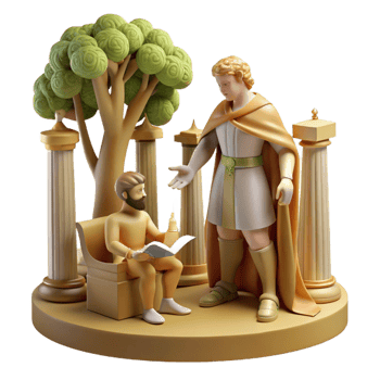 stunning minimalist A wise Chiron teaching Achilles, serene forest setting, soft golden light, Renaissance style original png