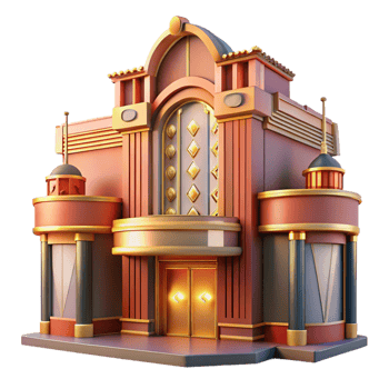 vibrant rustic Art Deco Cinema Ornate Facade 4K png