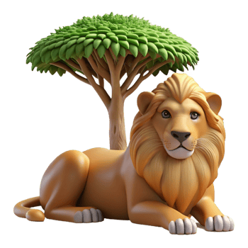 extraordinary abstract A regal lion pride resting beneath the shade of an acacia tree in the African savanna, rendered in a realistic wildlife photography style high resolution png