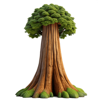 extraordinary modern A giant sequoia tree, its bark covered in moss and lichen, in a dimly lit forest, in a photorealistic style exclusive png
