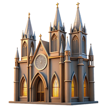 elegant creative A medieval cathedral with soaring stained-glass windows, intricate carvings, soft sunlight, solemn and majestic 4K png
