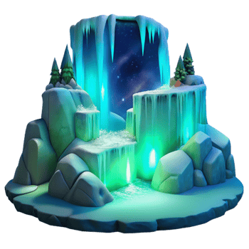 magnificent classic A frozen waterfall illuminated by the northern lights, ethereal lighting, fantasy art style 4K png