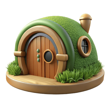 impressive classic A hobbit hole, nestled into a grassy hillside, round wooden door, cozy, whimsical style 4K png
