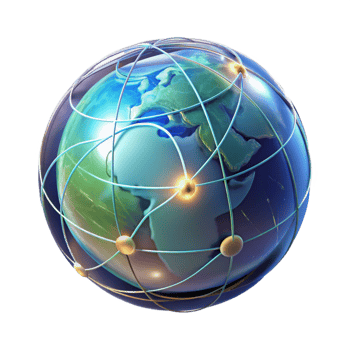 vibrant creative A holographic projection of the Earth, rotating slowly, displaying real-time data streams, lit by an internal glow high quality png