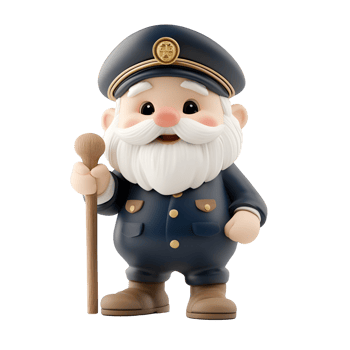 3D Sea Captain with Walking Stick and Cane on Transparent Background png