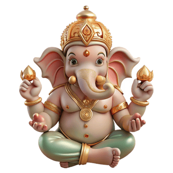 dramatic traditional Ganesha, Hindu god of wisdom and prosperity, with an elephant head and multiple arms, intricate details, religious iconography style 4K png