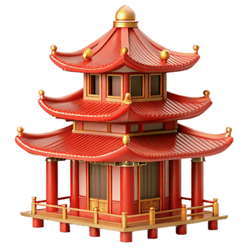 stunning creative A traditional Chinese pagoda, red and gold details, intricate carvings, soft morning light, peaceful atmosphere 4K png