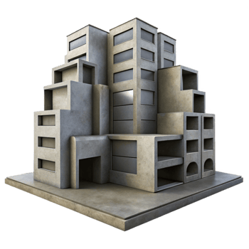 extraordinary creative A Brutalist concrete apartment complex, stark geometric forms, harsh shadows, dystopian style genuine png