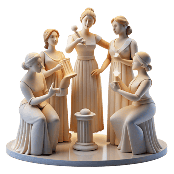 beautiful contemporary A group of Muses inspiring an artist, soft, diffused light, neoclassical style authentic png