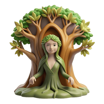 wonderful modern A serene dryad emerging from an ancient oak tree, dappled sunlight, art nouveau style 4K png
