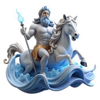 extraordinary rustic Poseidon commanding a storm-tossed sea from his chariot pulled by hippocamps, waves crashing around him, lightning illuminating the scene, Romantic style authentic png