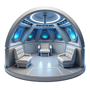 elegant classic A sleek, minimalist spaceship interior with panoramic views of space, soft interior lighting, futuristic, cinematic, authentic png