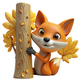 impressive rustic A curious fox peering out from behind a tree, autumnal colors, vintage style, genuine png