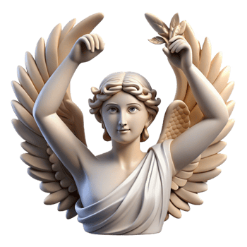 serene traditional A winged Nike holding a laurel wreath, triumphant pose, classical Greek sculpture style, soft natural light high quality png