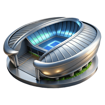 impressive artistic A futuristic sports stadium, sleek metallic curves, dynamic lighting, high-tech style exclusive png