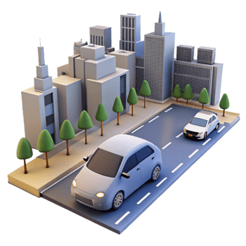 serene abstract A self-driving car navigating a busy city street, realistic rendering, photorealistic style high resolution png