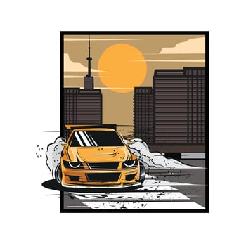 yellow car drift on the city vector