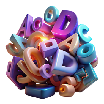 wonderful traditional A chaotic jumble of letters and numbers, illuminated by a flickering neon light, Dadaism style professional png