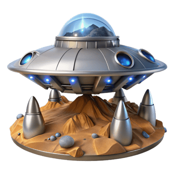impressive contemporary A futuristic spaceship landing on a desolate alien planet, sleek and metallic design, illuminated by the ship's engines and the alien landscape authentic png