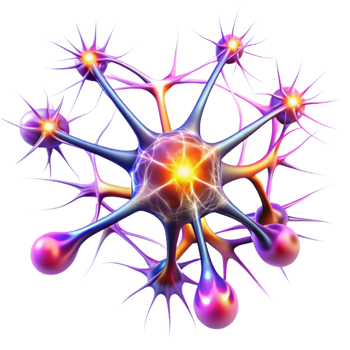 serene artistic A network of interconnected neurons firing electrical impulses, vibrant colors and dynamic lighting, bio-art style genuine png