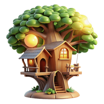 stunning vintage A treehouse built into a giant sequoia tree, whimsical and magical, sunlight filtering through the leaves, fantasy art, detailed png