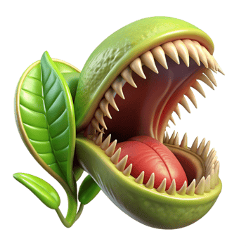 impressive classic A close-up of a Venus flytrap, its jaws open, ready to snap shut, in macro photography style, with dramatic lighting genuine png
