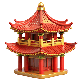 magnificent classic Traditional Chinese pagoda, intricate red and gold details, misty mountain backdrop, serene atmosphere, detailed ornamentation, original png