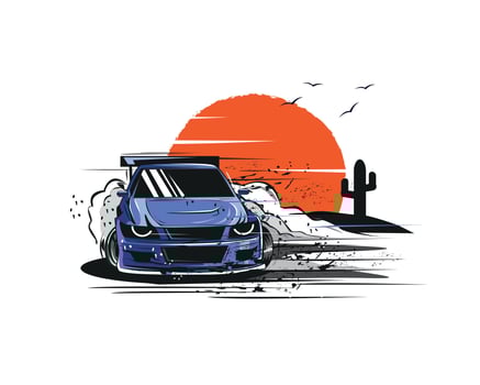 smokey car on the desert vector