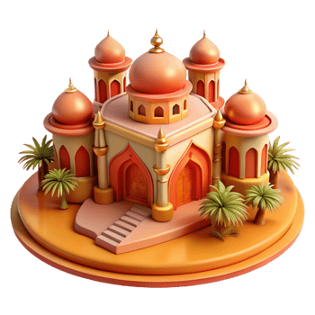 magnificent creative A desert oasis with a Moorish palace, intricate tilework, warm orange and red hues, orientalist style, original png