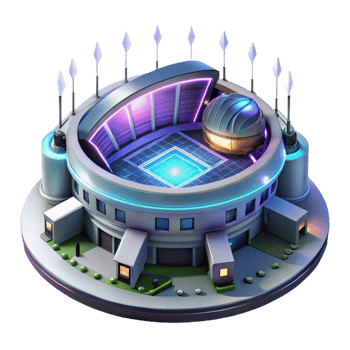 impressive artistic A futuristic, sleek sports stadium with holographic displays, night scene, neon lights, cyberpunk style, premium png