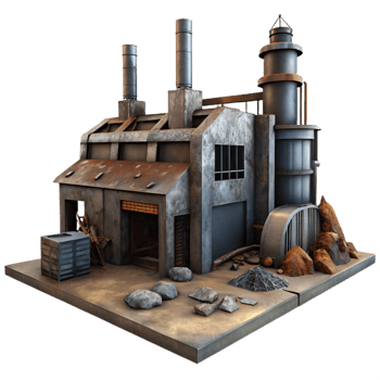 stunning classic An abandoned industrial complex, rusting metal and broken concrete, dim lighting, dystopian atmosphere detailed png