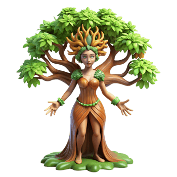 wonderful contemporary A graceful dryad emerging from a giant oak tree, fantasy art style, dappled sunlight authentic png