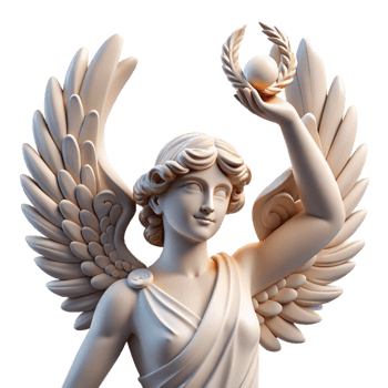 vibrant traditional A winged Nike holding a laurel wreath, triumphant pose, classical Greek sculpture style, soft natural light genuine png
