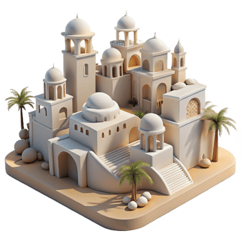 stunning traditional Desert oasis city, whitewashed buildings, intricate carvings, bright sunlight, Moorish architecture, detailed png