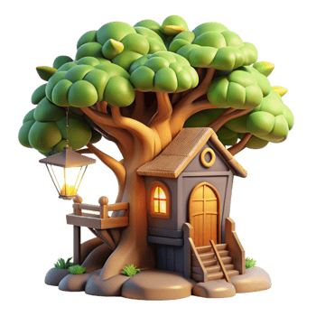dramatic classic A treehouse built into a giant sequoia tree, whimsical and magical, sunlight filtering through the leaves, fantasy art, authentic png