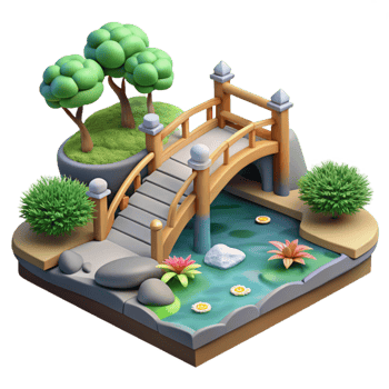 impressive traditional A traditional Japanese garden with a stone bridge and a koi pond, serene and tranquil atmosphere, soft light detailed png