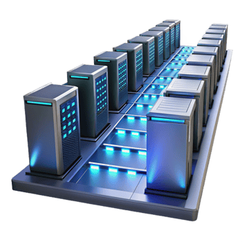 vibrant classic A server farm stretching into infinity, rows of blinking lights, cool blue lighting, industrial photography style 4K png