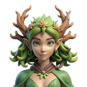 extraordinary minimalist A graceful dryad with bark-like skin and leaves for hair, merging seamlessly with an ancient oak tree, fantasy art style professional png