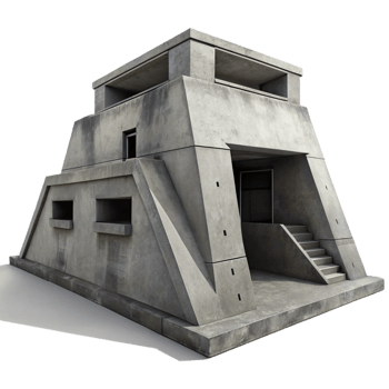 beautiful contemporary A Brutalist concrete bunker, harsh shadows, stark geometry, monochrome, oppressive atmosphere detailed png