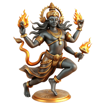 extraordinary traditional A fierce Hindu god Shiva, dancing the Tandava, surrounded by flames, traditional Indian bronze sculpture style, dramatic lighting, authentic png