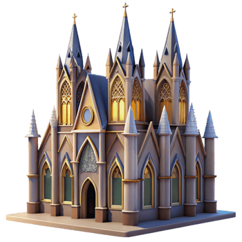 serene contemporary A medieval cathedral with soaring stained-glass windows, intricate carvings, soft sunlight, solemn and majestic original png