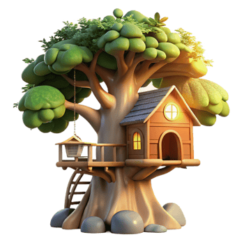 vibrant artistic A treehouse built into a giant sequoia tree, whimsical and magical, sunlight filtering through the leaves, fantasy art, original png