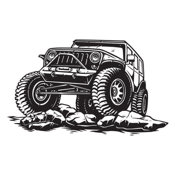 Vintage Black and White Off-Road Car Illustration for Adventure Designs vector