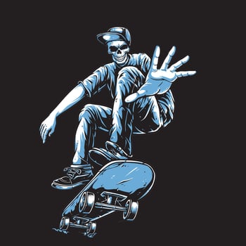 Vintage Black and White Skull Ollie Skateboard Illustration vector