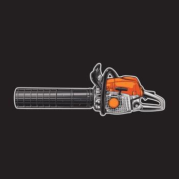 Vintage Black and White Chainsaw with Suppressor Illustration vector