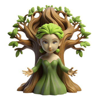 magnificent minimalist A serene dryad emerging from an ancient oak tree, dappled sunlight, art nouveau style authentic png