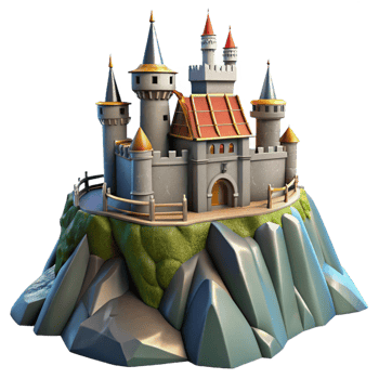 wonderful abstract A medieval castle perched on a mountaintop, fortified walls, dramatic lighting, fantasy setting high quality png