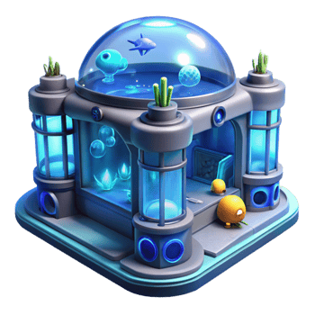 impressive contemporary An underwater research facility with panoramic windows, bioluminescent creatures outside, sci-fi style, cool blue light, professional png