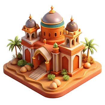 wonderful minimalist A desert oasis with a Moorish palace, intricate tilework, warm orange and red hues, orientalist style, high quality png